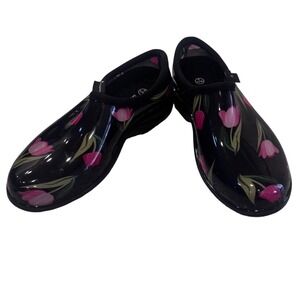 Sloggers Womens 9 Garden Black Pink
Tulip Floral Waterproof Slip On Clogs
EUC
